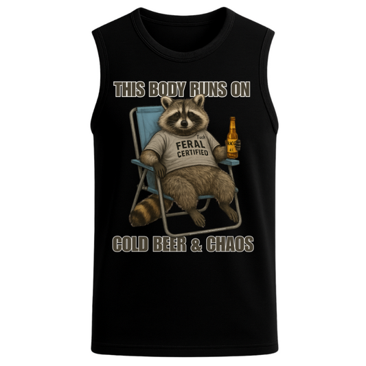 Cold Beer & Chaos Raccoon Tank – Men’s Relaxed Fit Graphic Tank Top | 32° Cooltech Performance Fabric