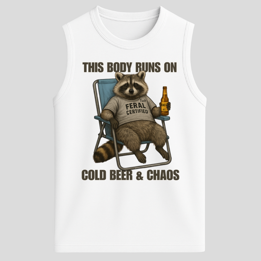 Cold Beer & Chaos Raccoon Tank – Men’s Relaxed Fit Graphic Tank Top | 32° Cooltech Performance Fabric